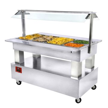 Buffet warm, Bain Marie 4x GN1/1-150 (weißes Holz) (1440x660x1370mm)