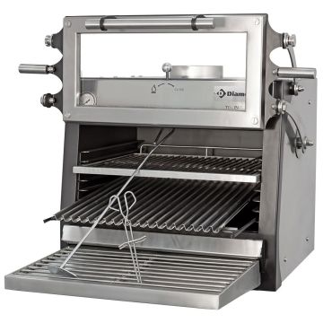 Holzkohleofen-BBQ, GN 1/1 (60 Kg/h)- Anhebbar Tür/Edelstahl (800x645x690mm)