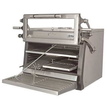 Holzkohleofen-BBQ, GN 1/1 + GN2/4 (75 Kg/h)- Anhebbar Tür/Edelstahl (900x722x690mm)