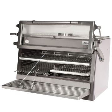 Holzkohleofen-BBQ, GN 2/1 + GN1/1 (120 Kg/h)- Anhebbar Tür/Edelstahl (1300x829x870mm)