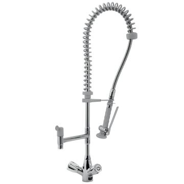 Geschirrbrause Edelstahl und Schwenkhahn mit Einlochmischbatterie "Heavy-Duty" (Ausgang MONO) (280x280x800mm)
