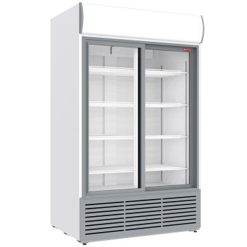 Positive Kühlvitrine 1230 Liter, Leuchtkasten, 2 Schiebetüren - WEISS (1200x835x2009mm)