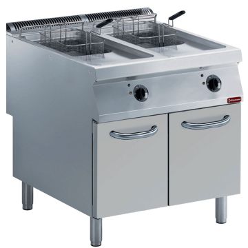 Elek. Friteuse 2 Becken "Y" je 15 L, externe Brenner, auf Unterschrank (800x900x850mm)