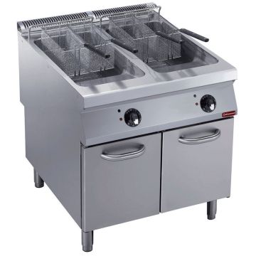 Elek. Friteuse 2 Becken "Y" je 23 L, externe Brenner, auf Unterschrank (800x900x850mm)