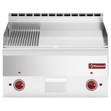 Elektro Grillplatte 2/3 glatt und 1/3 gerillt "verchromt" -Top- (600x600x280mm)