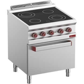 Elektroherd 4 Cerankochflächen auf Backofen GN 2/1 und Elek. Grill (700x700x850mm)