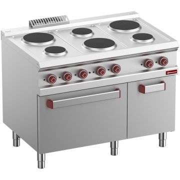 Elektro Plattenherd mit 6 runde Platten mit Elektrobackofen GN 2/1 und Elektrogrill, neutral Unterbau GN 1/1 (1100x700x850mm)