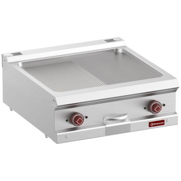 Elektro Grillplatte 1/2 glatt, 1/2 gerillt,  Modul 1/1  -Top- (700x700x250mm)