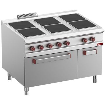 Elektro Plattenherd mit 6 rechteckigen Platten, Elektro-Ofen GN 2/1, geschlossener neutraler Unterbau (1200x900x850mm)