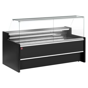 Belüftete Verkaufstheke gekühlt mit gerader Glasscheibe 90°, mit Reservefach - SCHWARZ (3000x980x1275mm)