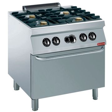 Gasherd 4 Brenner 5,5 kW, Gasbackofen GN 2/1 (800x700x850mm)