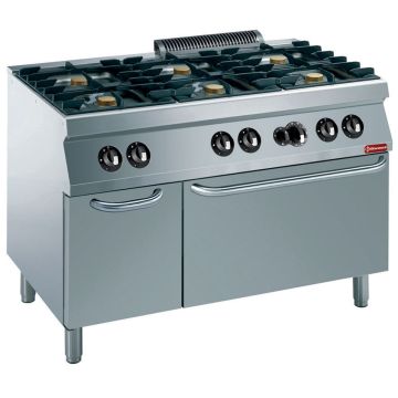 Gasherd 6 Brenner, Gasbackofen GN2/1, neutraler Unterbau (1200x700x850mm)