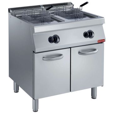 Gas Friteuse, 2 Becken in "Y" Form, 2x 15 L, externer Brenner, auf Unterbau (800x700x850mm)