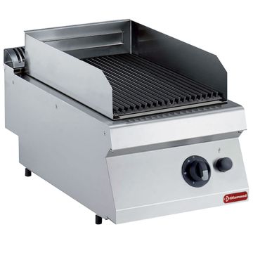 Gas Lavasteingrill, Grillfläche aus Gusseisen 1/2 Mod -TOP- (400x700x250mm)