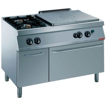 Gasherd 2 Brenner, 1 Glühplatte, Gasofen GN 2/1, neutraler Unterbau (1200x700x850mm)