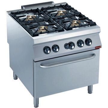 Gasherd 4 Brenner auf Gasbackofen GN 2/1 "POWERFUL" (800x900x850mm)