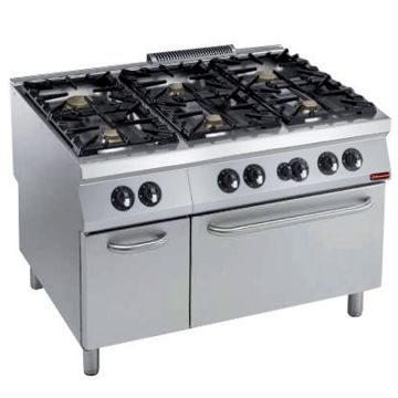 Gasherd 6 Brenner (Power) + auf Gasbackofen GN2/1, neutraler Unterbau (1200x900x850mm)