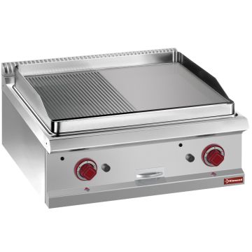 Gas-Grillplatte 1/2, glatt, 1/2 gerillt, Modul 1/1  -OBERPLATTE- (700x700x250mm)