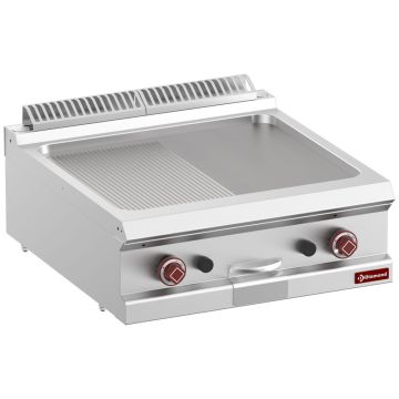 Gas-Grillplatte 1/2, glatt, 1/2 gerillt, Modul 1/1  -Top- (700x700x250mm)