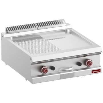 Gas-Grillplatte 1/2 glatt, 1/2 gerillt,  hartverchromt, Mod. 1/1-Top- (700x700x250mm)