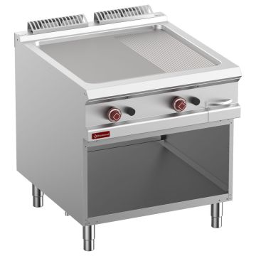 Gas-Grillplatte 2/3 glatt & 1/3 gerillt, Gasmodul 1/1, offener Unterbau (800x900x850mm)