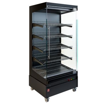 Beheizte Vitrine, Selbstbedienung, mit Glastür, auf Rädern - FULL BLACK (820x741x1917mm)