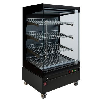 Beheizte Vitrine, Selbstbedienung, mit Glastür, auf Rädern - FULL BLACK (820x741x1497mm)