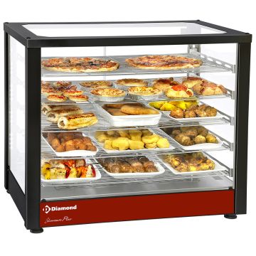 Wärmevitrine, Ventiliert, 5 Ebenen, Panoramisch (Schwarz) (780x490x640mm)