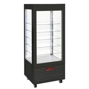 Vitrine 4 Seiten  T° positiv, 5 Regale aus Glas, belüftet, 480 Lit., SCHWARZ (800x630x1850mm)