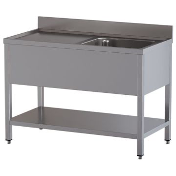 Spültisch mit 1 Becken und linker Abtropffläche, mit Unterboden (1200x600x850mm)