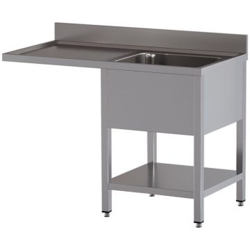 Spültisch mit 1 Becken und 1 linker Abtropffläche, Unterboden und Geschirrspülerplatz (1400x700x850mm)