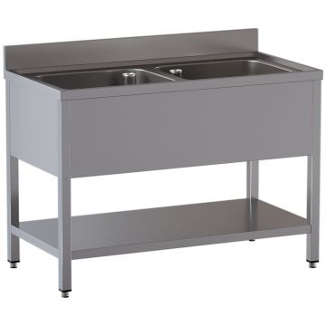 Spültisch mit 2 Becken und Unterboden (1400x700x850mm)