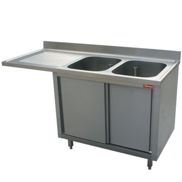 Spüle mit 2 Becken,Ablauf links, aus Schrank mit 2 Schiebetüren und Platz für Spülmaschine (1800x700x880mm)