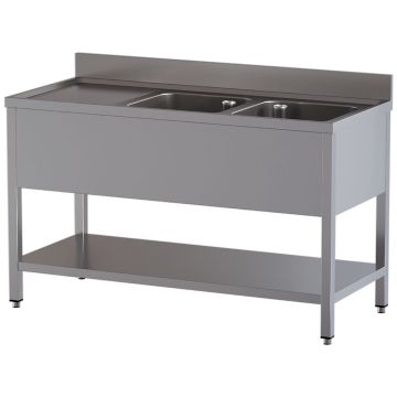 Spültisch 2 Becken und linker Abtropffläche, mit Unterboden (1800x700x850mm)