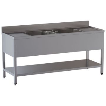 Spültisch mit 2 Becken und 2 Abtropfflächen, mit Unterboden (2000x700x850mm)