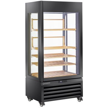 Vollverglaste Vitrine" 600 l, 1 Ebene + 4 Regale, belüftet - WINE - SCHWARZ (900x650x1900mm)