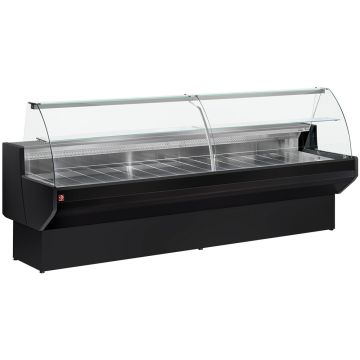 Kühltheke mit gebogenem Glas, Umluft mit Reservefach - SCHWARZ (1500x910x1280mm)