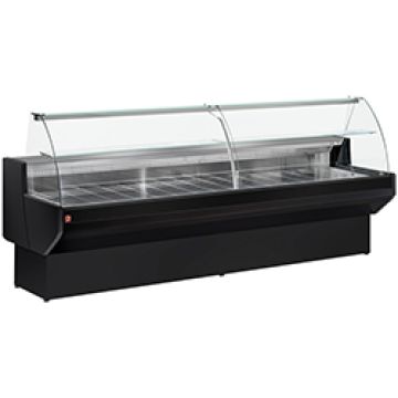 Kühltheke mit gebogenem Glas, Umluft mit Reservefach - SCHWARZ (2000x910x1280mm)