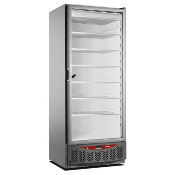 Statische Gefriertruhe, Glastür, 525 Liter, GN2/1+600x400, Edelstahl (750x740x1900mm)