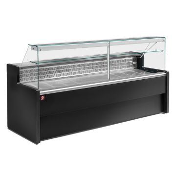 Gekühlte Verkaufstheke mit gerader Scheibe 90°, inkl. Reservefach - SCHWARZ (1000x800x1220mm)