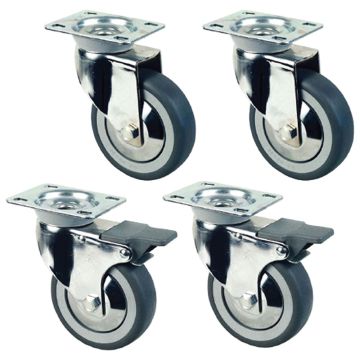 Kit mit 4 verchromten Rädern Ø 100 für arbeitsschrank (2 mit Bremsen) (100mm)