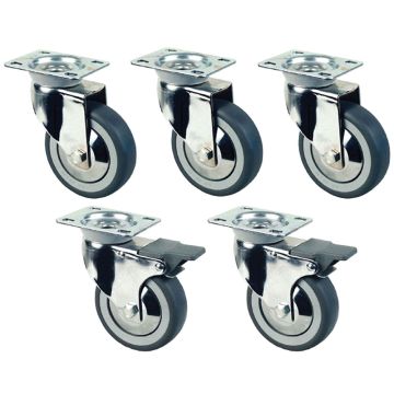 Kit mit 5 verchromten Rädern Ø 100 für arbeitsschrank (2 mit Bremsen) (100mm)