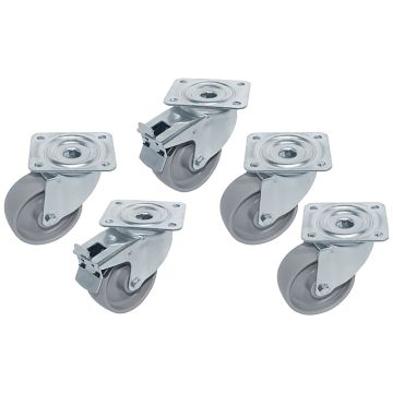 Set 5 Edelstahlrädern, schwenkend, 2x Bremsen (120mm)