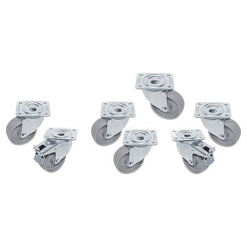 Set 7 Edelstahlräder, schwenkend, 2x Bremsen (120mm)
