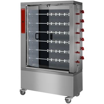 Hähnchengrill Glaskeramik, 6 Spieße auf Rädern (36 Hähnchen) (1098x480x1860mm)