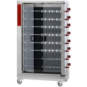 Hähnchengrill Glaskeramik, 8 Spieße auf Rädern (48 Hähnchen) (1098x480x1920mm)