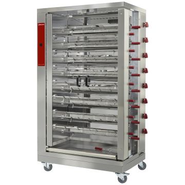 Hähnchengrill Gas, 15 Spieße, 2 Reihen auf Rädern (90 Hähnchen) (1098x660x1920mm)