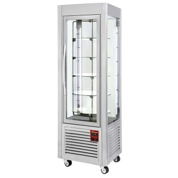 Panorama Vitrine, 5 rotierende Glasablagen, 360 LT, Edelstahl (600x630x1850mm)