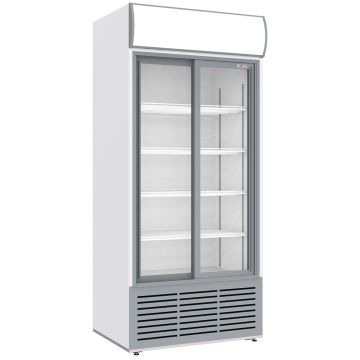 Getränkevitrine positiv, belüftet, 783 Liter, 2 Schiebetüren, mit beleuchtetem Gestell, WEISS (880x715x2009mm)