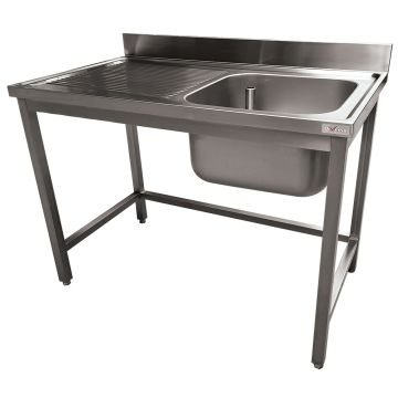 Edelstahl Spültisch ECO 1 Becken und 1 linkem Abtropffläche, ohne unteres Regal (1400x700x900mm)